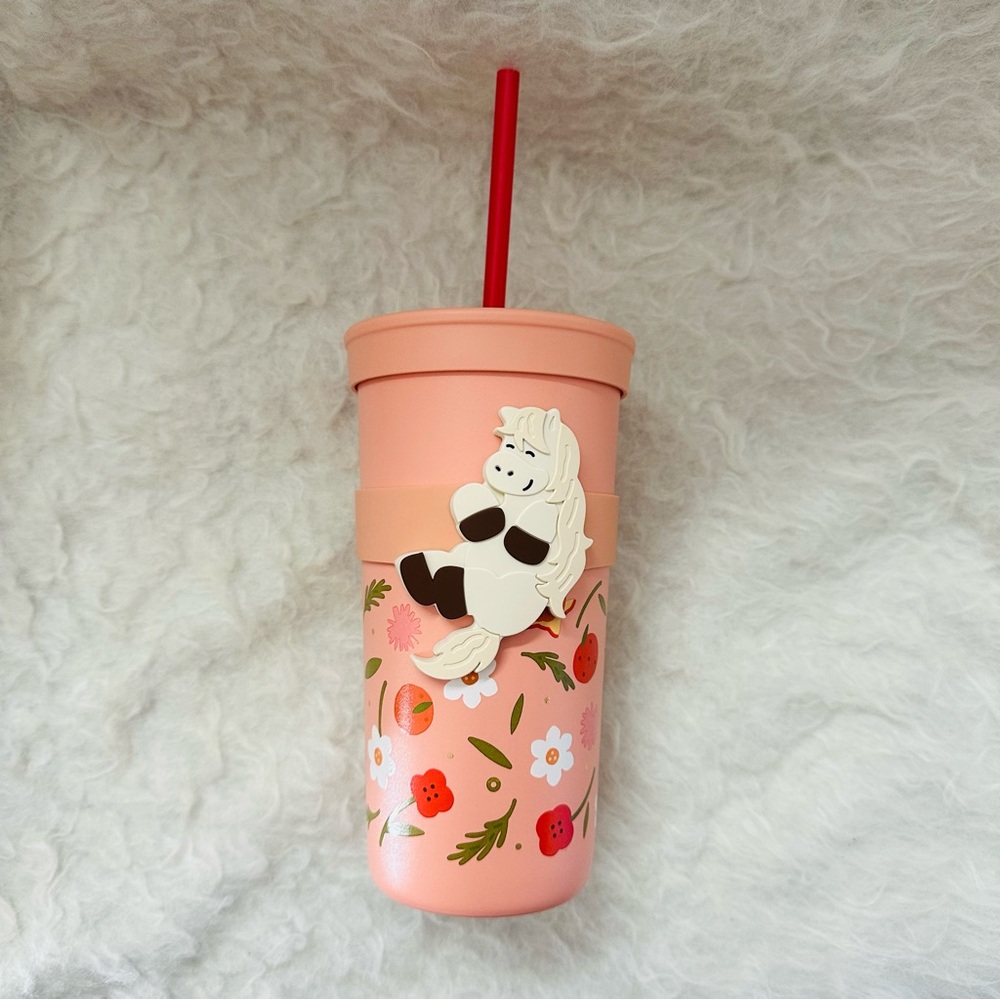 Starbucks Pink Floral Tumbler with Red Straw